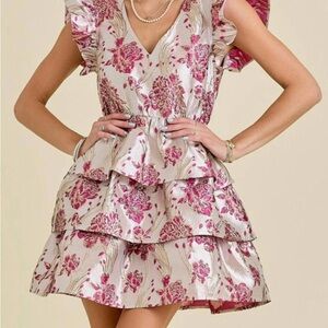 NWT Day + Moon Floral Jacquard Ruffle Dress Size M